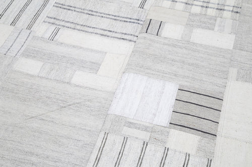 Kırk Yama Bej Patchwork Pamuk Yün El Dokuma Halısı 206x305 Agacan