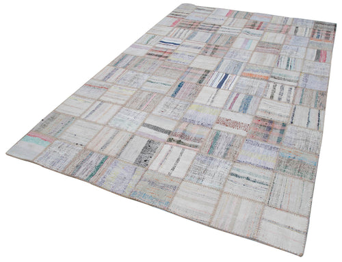 Kırk Yama Bej Patchwork Pamuk Yün El Dokuma Halısı 195x295 Agacan