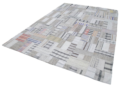 Kırk Yama Bej Patchwork Pamuk Yün El Dokuma Halısı 244x347 Agacan