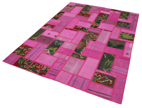 Kırk Yama Pembe Patchwork Pamuk Yün El Dokuma Halısı 171x236 Agacan