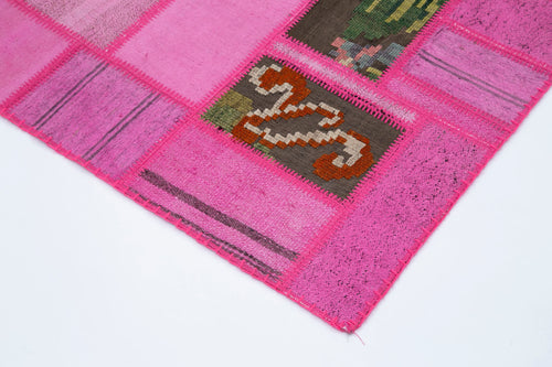 Kırk Yama Pembe Patchwork Pamuk Yün El Dokuma Halısı 171x236 Agacan