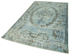 Overdyed Vintage Mavi Eskitme Pamuk Yün El Dokuma Halısı 150x263 Agacan