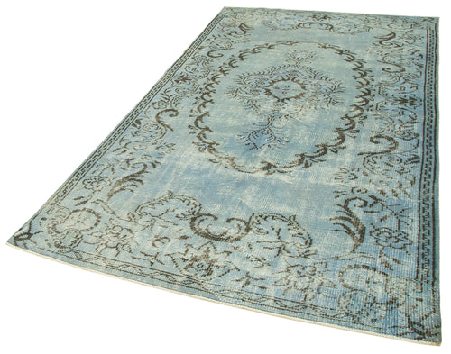 Overdyed Vintage Mavi Eskitme Pamuk Yün El Dokuma Halısı 150x263 Agacan