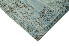 Overdyed Vintage Mavi Eskitme Pamuk Yün El Dokuma Halısı 150x263 Agacan