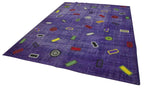 Kırk Yama Mor Patchwork Pamuk Yün El Dokuma Halısı 240x324 Agacan