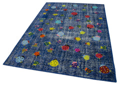 Kırk Yama Mavi Patchwork Pamuk Yün El Dokuma Halısı 155x225 Agacan