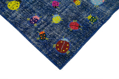 Kırk Yama Mavi Patchwork Pamuk Yün El Dokuma Halısı 155x225 Agacan