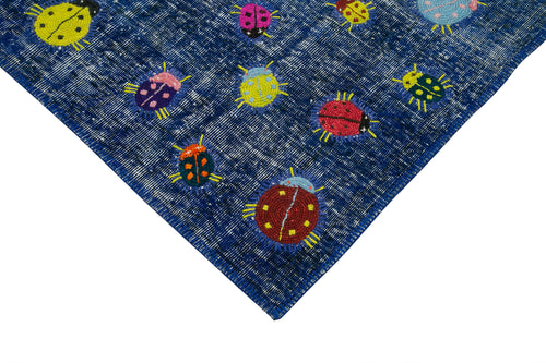 Kırk Yama Mavi Patchwork Pamuk Yün El Dokuma Halısı 155x225 Agacan