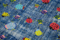 Kırk Yama Mavi Patchwork Pamuk Yün El Dokuma Halısı 155x225 Agacan