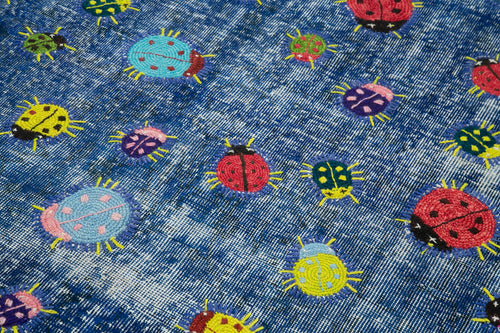 Kırk Yama Mavi Patchwork Pamuk Yün El Dokuma Halısı 155x225 Agacan