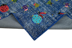 Kırk Yama Mavi Patchwork Pamuk Yün El Dokuma Halısı 155x225 Agacan