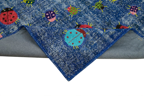 Kırk Yama Mavi Patchwork Pamuk Yün El Dokuma Halısı 155x225 Agacan