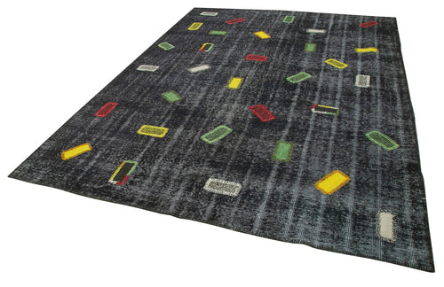 Kırk Yama Siyah Patchwork Pamuk Yün El Dokuma Halısı 220x301 Agacan