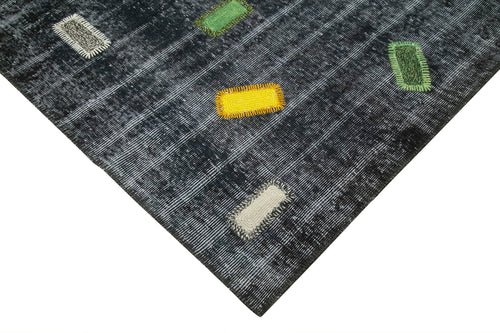 Kırk Yama Siyah Patchwork Pamuk Yün El Dokuma Halısı 220x301 Agacan
