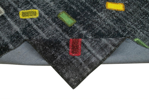 Kırk Yama Siyah Patchwork Pamuk Yün El Dokuma Halısı 220x301 Agacan