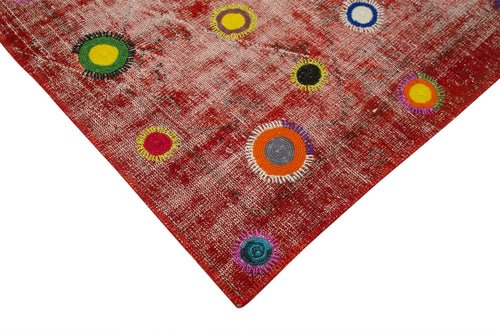 Kırk Yama Kırmızı Patchwork Pamuk Yün El Dokuma Halısı 179x214 Agacan