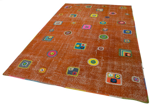 Kırk Yama Turuncu Patchwork Pamuk Yün El Dokuma Halısı 193x301 Agacan