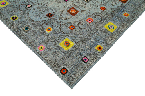 Kırk Yama Mavi Patchwork Pamuk Yün El Dokuma Halısı 191x292 Agacan
