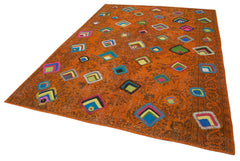 Kırk Yama Turuncu Patchwork Pamuk Yün El Dokuma Halısı 208x292 Agacan