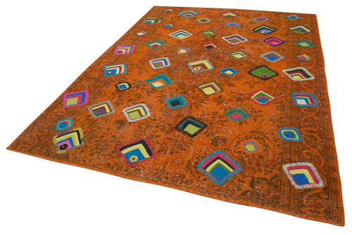Kırk Yama Turuncu Patchwork Pamuk Yün El Dokuma Halısı 208x292 Agacan
