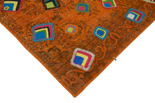 Kırk Yama Turuncu Patchwork Pamuk Yün El Dokuma Halısı 208x292 Agacan