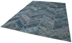 Kırk Yama Mavi Patchwork Pamuk Yün El Dokuma Halısı 279x371 Agacan