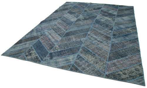 Kırk Yama Mavi Patchwork Pamuk Yün El Dokuma Halısı 279x371 Agacan