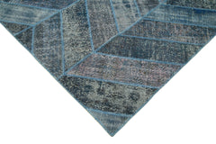 Kırk Yama Mavi Patchwork Pamuk Yün El Dokuma Halısı 279x371 Agacan