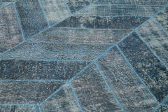 Kırk Yama Mavi Patchwork Pamuk Yün El Dokuma Halısı 279x371 Agacan