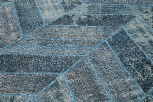 Kırk Yama Mavi Patchwork Pamuk Yün El Dokuma Halısı 279x371 Agacan