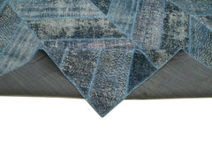Kırk Yama Mavi Patchwork Pamuk Yün El Dokuma Halısı 279x371 Agacan