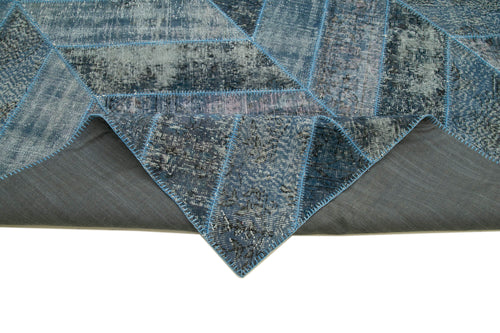 Kırk Yama Mavi Patchwork Pamuk Yün El Dokuma Halısı 279x371 Agacan
