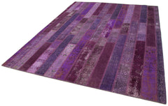 Kırk Yama Mor Patchwork Pamuk Yün El Dokuma Halısı 247x308 Agacan