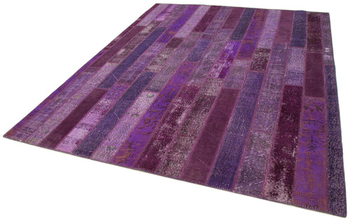 Kırk Yama Mor Patchwork Pamuk Yün El Dokuma Halısı 247x308 Agacan