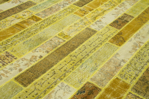 Kırk Yama Sarı Patchwork Pamuk Yün El Dokuma Halısı 248x305 Agacan