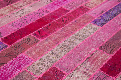 Kırk Yama Pembe Patchwork Pamuk Yün El Dokuma Halısı 252x308 Agacan