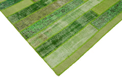 Kırk Yama Yeşil Patchwork Pamuk Yün El Dokuma Halısı 247x308 Agacan
