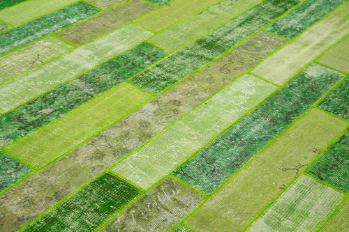 Kırk Yama Yeşil Patchwork Pamuk Yün El Dokuma Halısı 247x308 Agacan