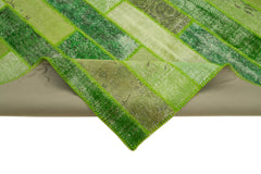 Kırk Yama Yeşil Patchwork Pamuk Yün El Dokuma Halısı 247x308 Agacan