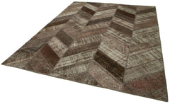 Kırk Yama Kahverengi Patchwork Pamuk Yün El Dokuma Halısı 242x307 Agacan