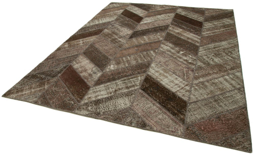 Kırk Yama Kahverengi Patchwork Pamuk Yün El Dokuma Halısı 242x307 Agacan