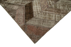 Kırk Yama Kahverengi Patchwork Pamuk Yün El Dokuma Halısı 242x307 Agacan