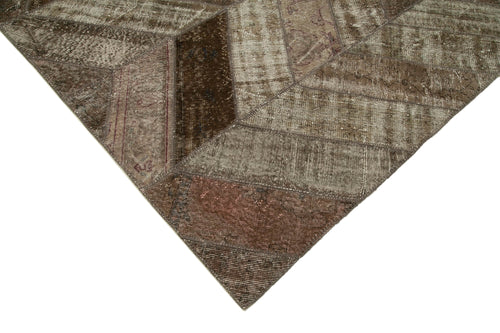 Kırk Yama Kahverengi Patchwork Pamuk Yün El Dokuma Halısı 242x307 Agacan