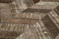 Kırk Yama Kahverengi Patchwork Pamuk Yün El Dokuma Halısı 242x307 Agacan