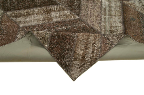 Kırk Yama Kahverengi Patchwork Pamuk Yün El Dokuma Halısı 242x307 Agacan