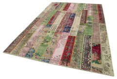 Kırk Yama Kırmızı Patchwork Pamuk Yün El Dokuma Halısı 200x305 Agacan