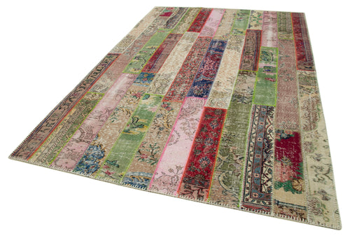 Kırk Yama Kırmızı Patchwork Pamuk Yün El Dokuma Halısı 200x305 Agacan