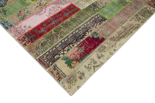 Kırk Yama Kırmızı Patchwork Pamuk Yün El Dokuma Halısı 200x305 Agacan