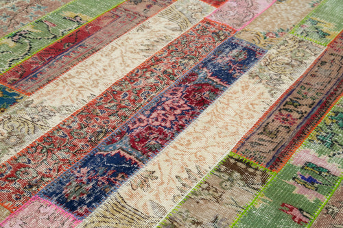 Kırk Yama Kırmızı Patchwork Pamuk Yün El Dokuma Halısı 200x305 Agacan