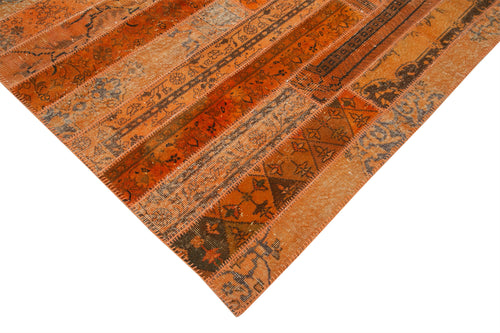 Kırk Yama Turuncu Patchwork Pamuk Yün El Dokuma Halısı 202x305 Agacan